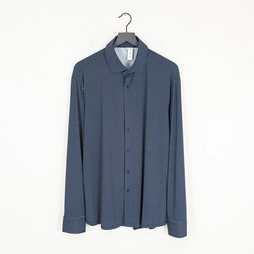 State and Liberty Tech Sport Shirt Button up Blue Navy print size 2XL